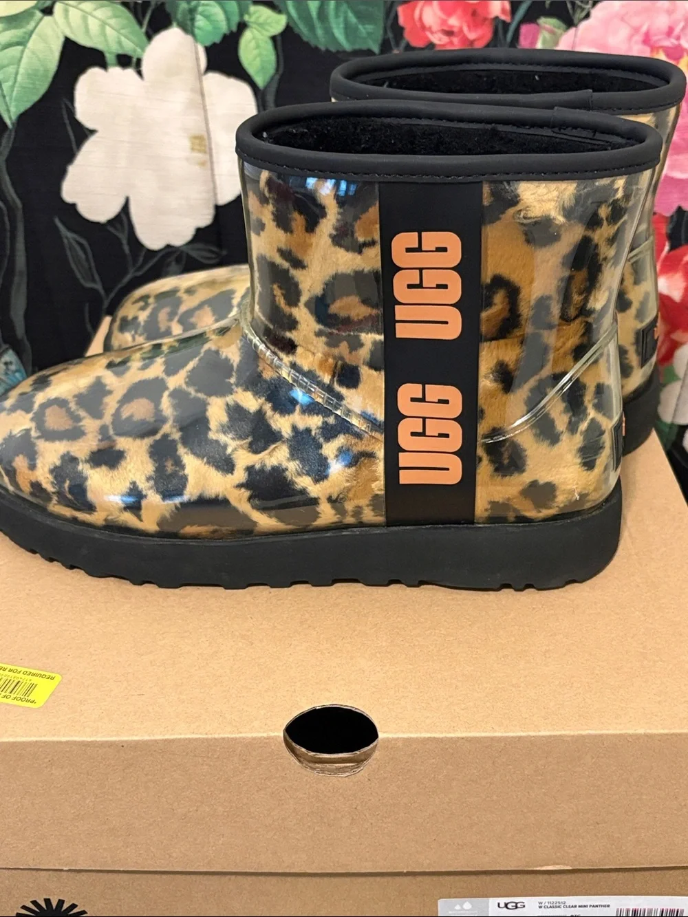 UGG Leopard-Print Short Rain Boots - Gold, Black, Tan